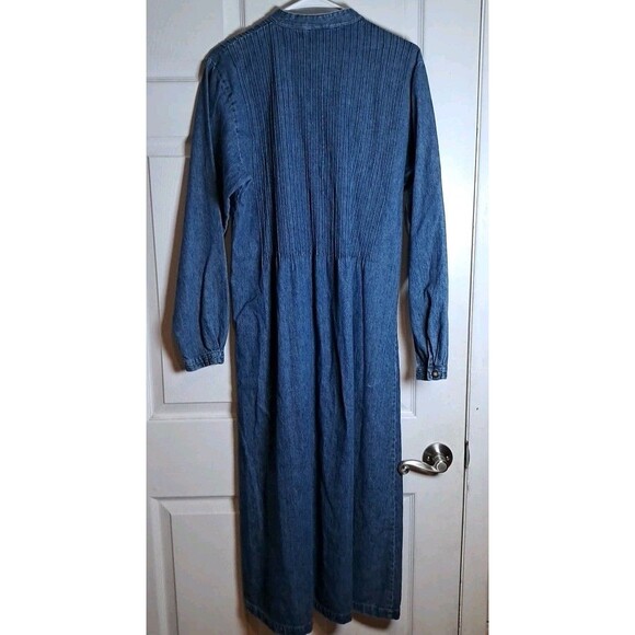 Vintage LL Bean Long Sleeve Denim Maxi Dress Sz 12 Cottagecore Prairie Homestead - Picture 2 of 5
